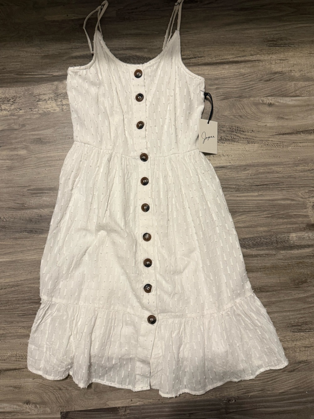 Japna White Button-Front Eyelet Dress